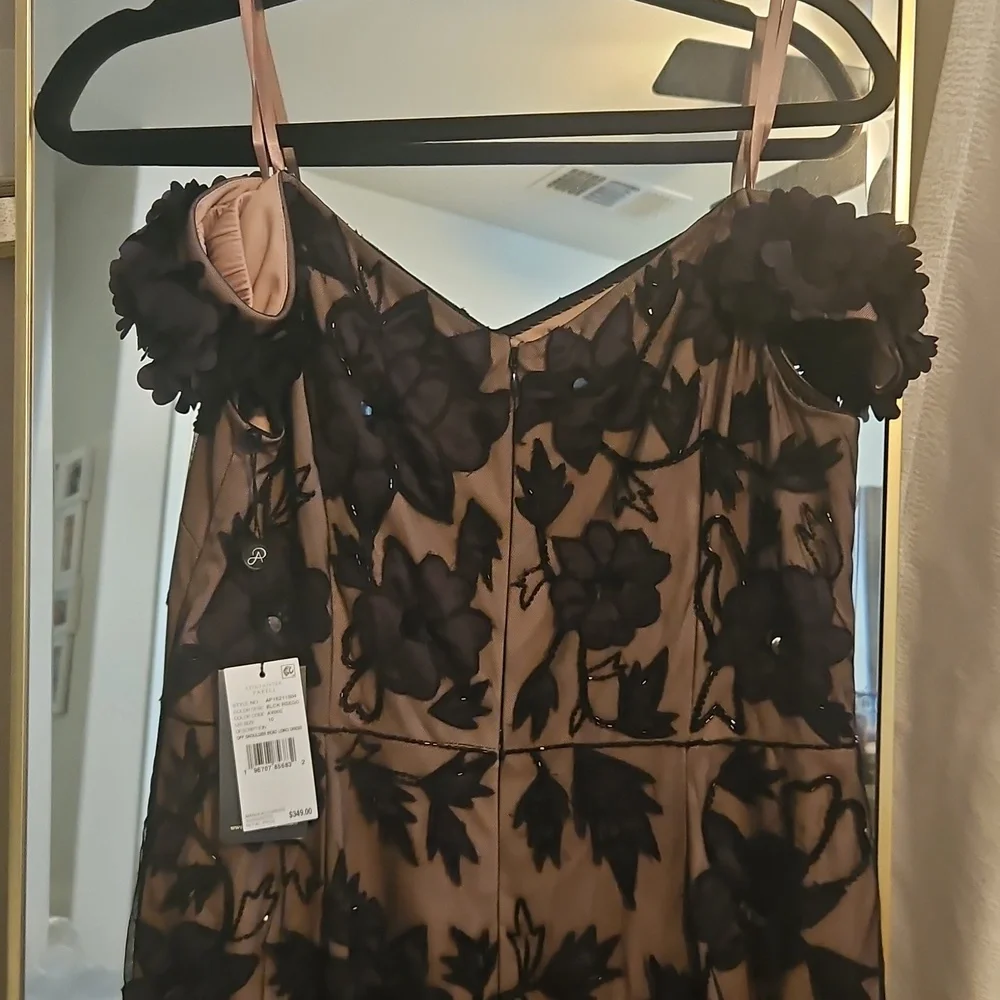 Adrianna Papell Black and Tan Floral Maxi Dress - Picture 3 of 12